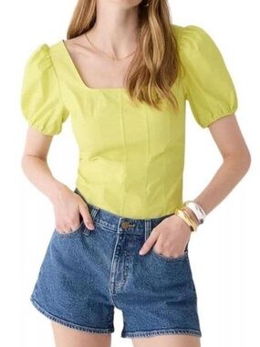 J. Crew Lemon Sorbet Puff Sleeve Square Neck Cotton Poplin Blouse Top size 6